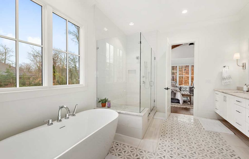 White Primary Bathroom Luxury Homebuilder Barringer Homes